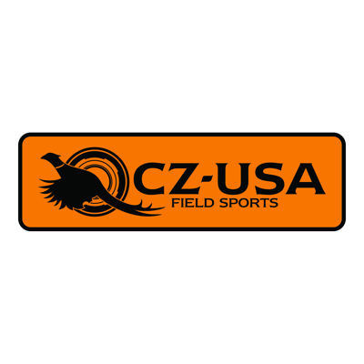 Orange hunting decal with a black image of the CZ-USA written “Field Sports” under it.
