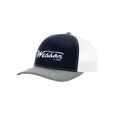 Blue and white trucker with Dan Wesson Logo