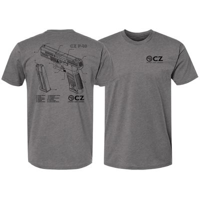 Grey Shirt with P-10 Design on back and cz logo front left chest