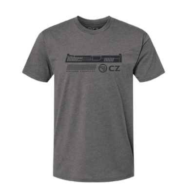 Image of a Heather Heavy Metal shirt with a CZ logo and "Building Champions" design